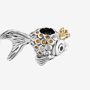 Pandora Fairytale Fish Charm with 14k gold crown and CZ